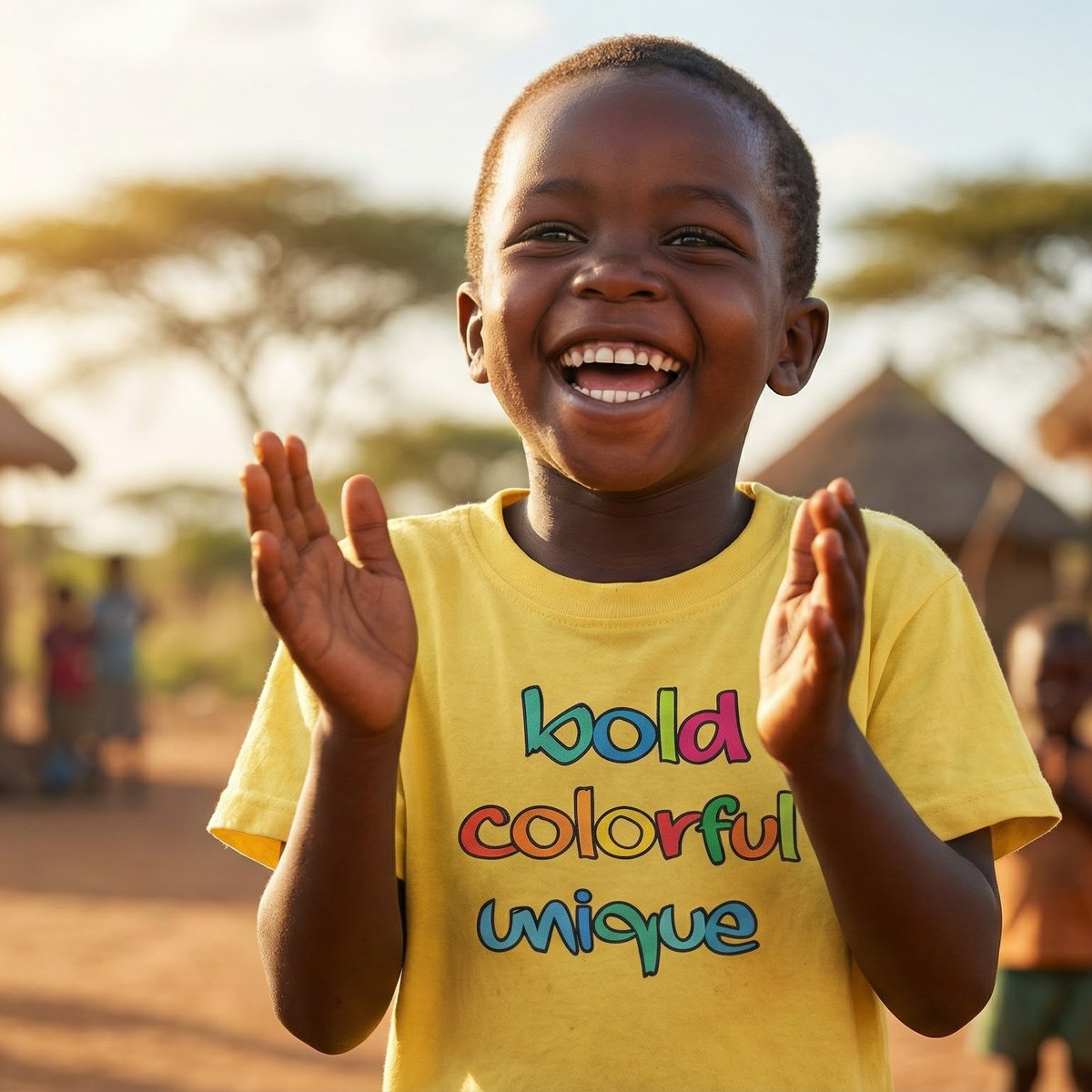 Laughing kid wearing the yellow Mini BCU tee