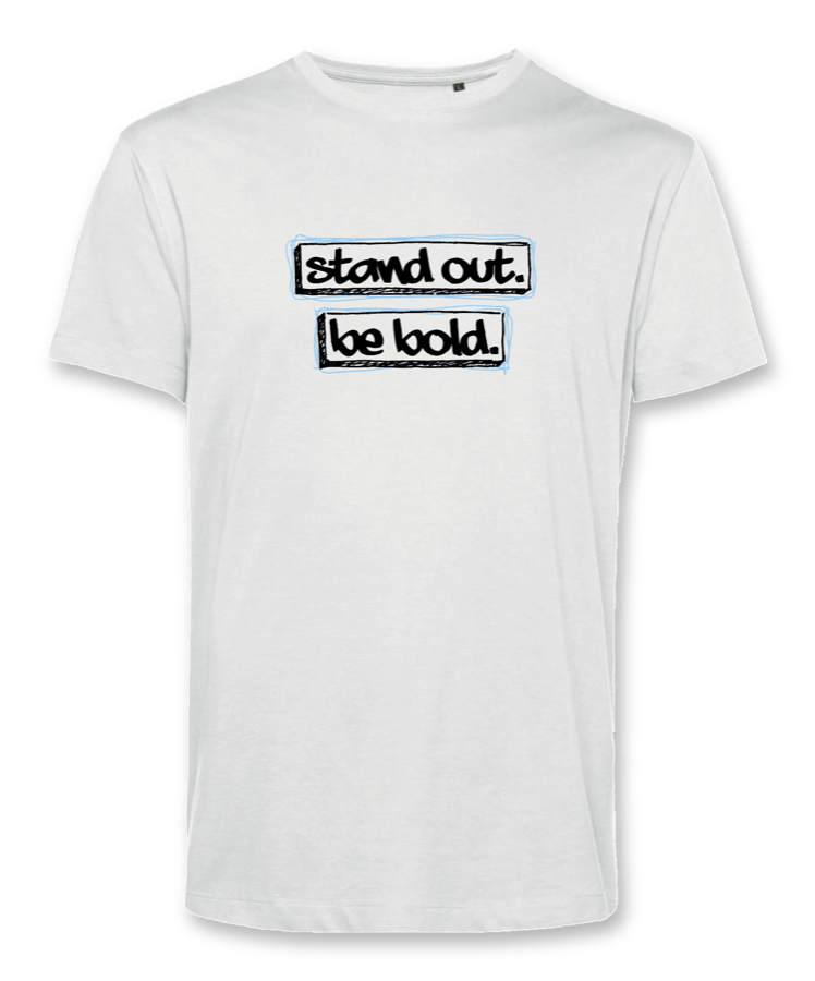 Stand Out Be Bold tee, white with sketch-box print